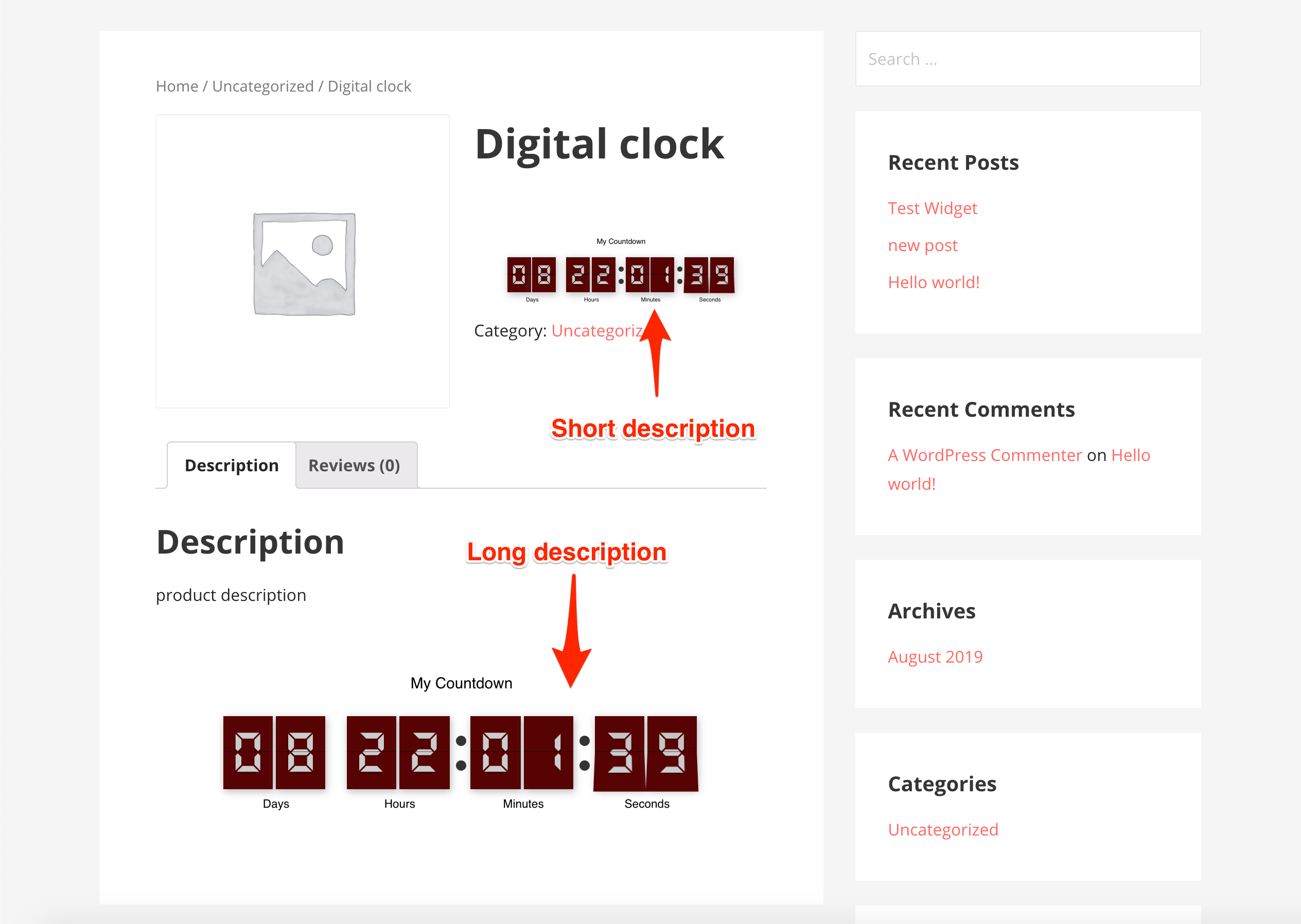 Wordpress Countdown Timer Product Description Demo