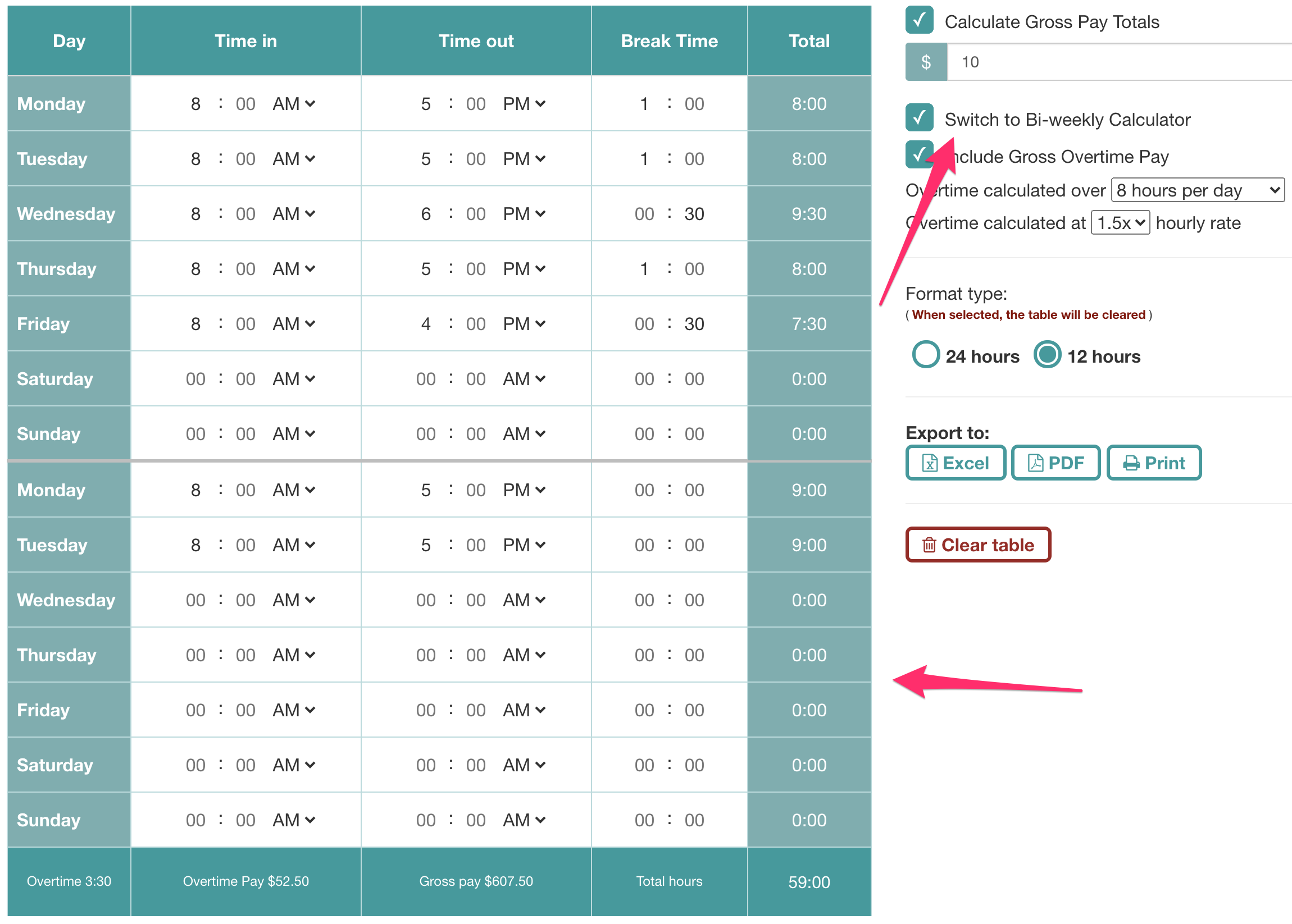 Bi-weekly Timesheet Calculator