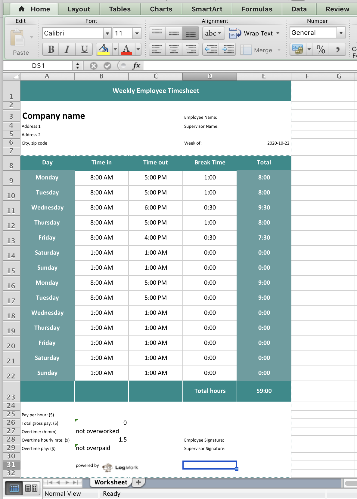 Employee Timesheet in Execel