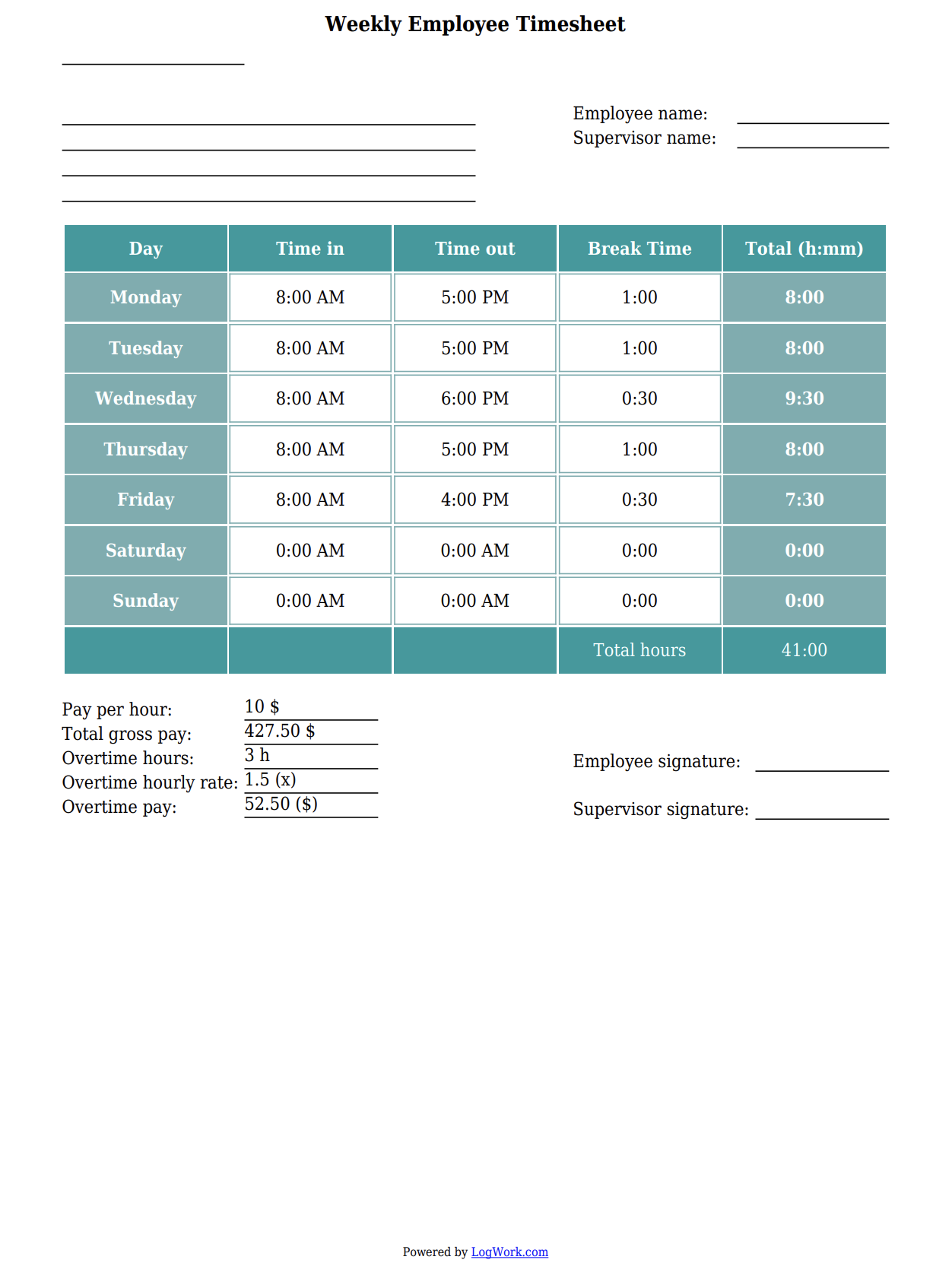 Export to PDF Your Weekly Timesheet