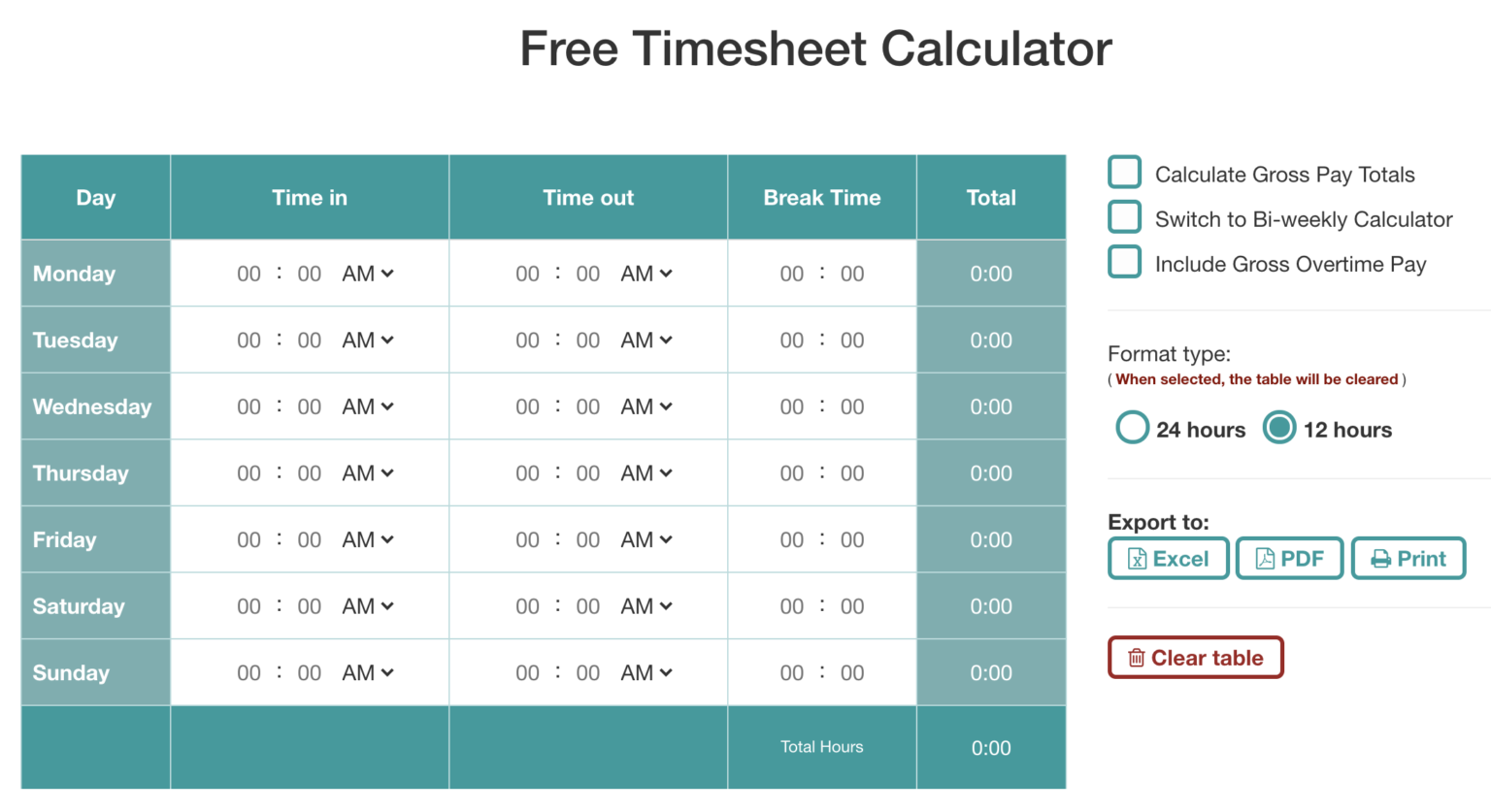 free time clock calculator bi weekly