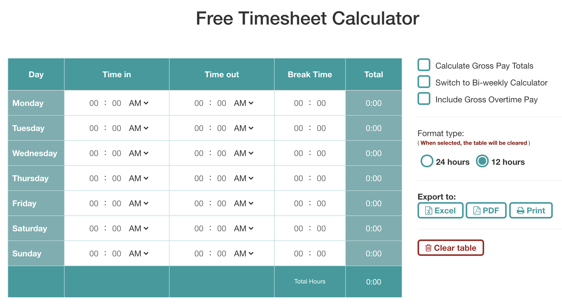 Free Timesheet Calculator