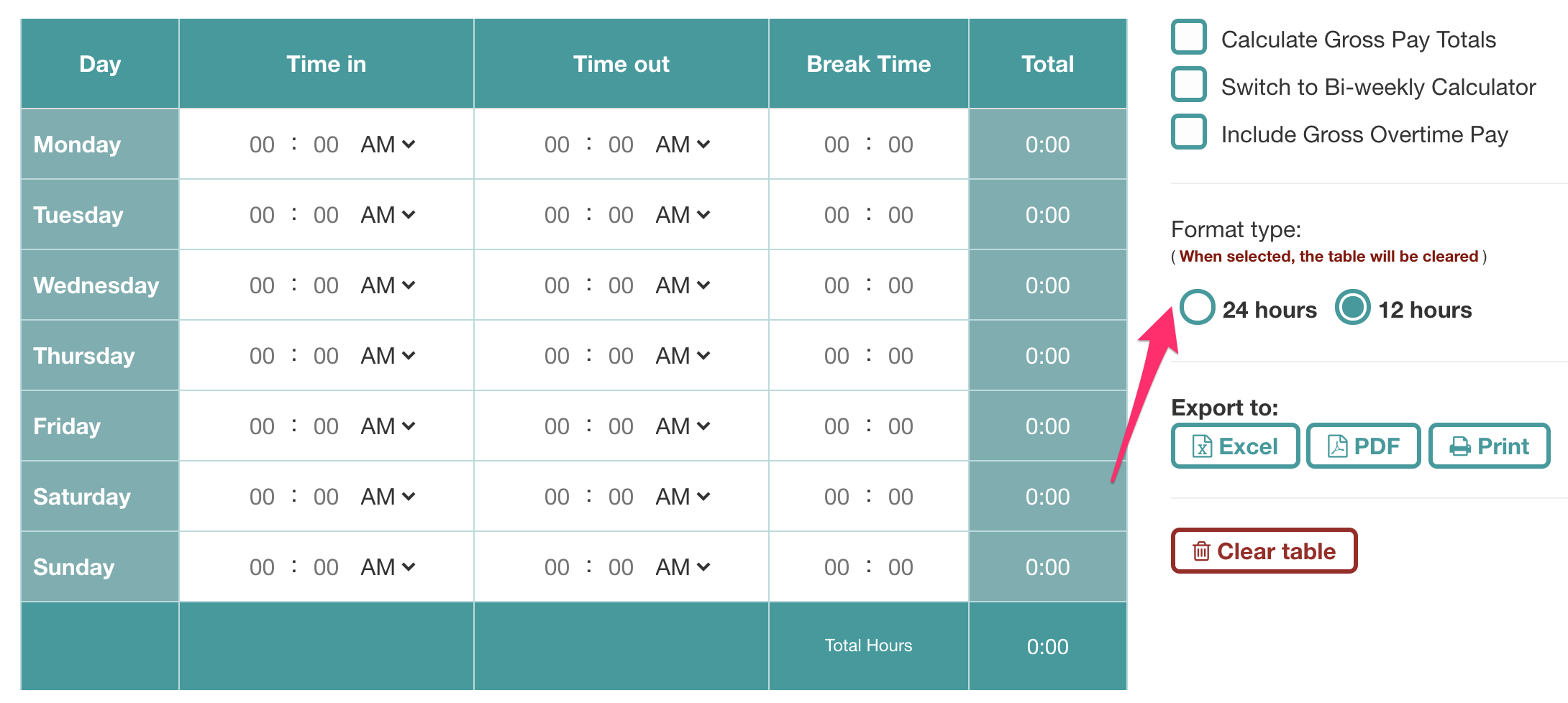 Time Format of the Timesheet Calculator